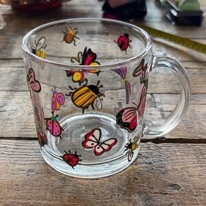 Hand-Painted Glass Mug with Colorful Insects